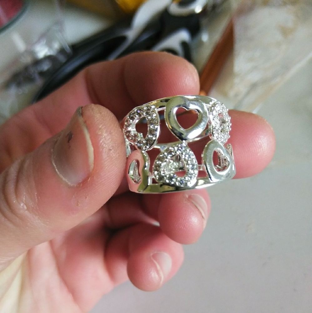 Beautiful Sterling Silver Crystal Ring Sz 6.5/7